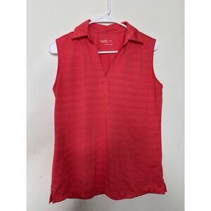 Lady Hagen Size Medium Pink Sleeveless Polo Style Golf Shirt Stripe Stretchy
